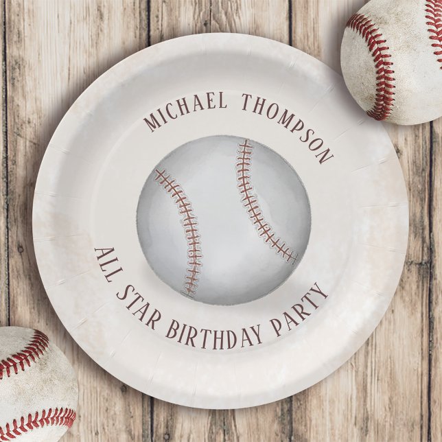 Prato De Papel Birthday Vintage Whimy Baseball All Star Party (Criador carregado)