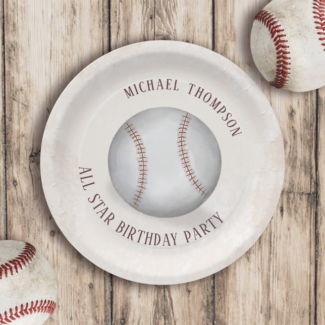 Prato De Papel Birthday Vintage Whimy Baseball All Star Party (Criador carregado)