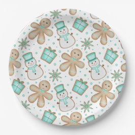 Prato De Papel Biscoito de Gengibre de Natal Azul Fofo das Festas