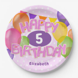 Prato De Papel biscoitos cor-de-rosa e feliz aniversário com balõ