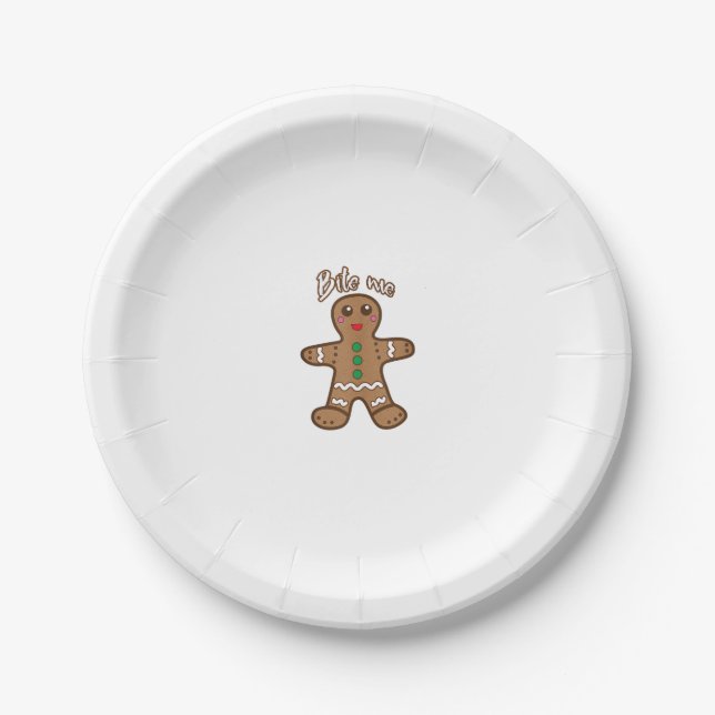 Prato De Papel Bite-Me Gingerpão Engraçado Cookie Natal Graças (Frente)