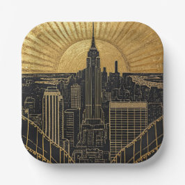 Prato De Papel Black and Gold Art Deco Paper Plates