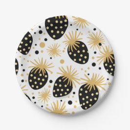 Prato De Papel Black and Gold Strawberry Pattern