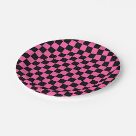 Prato De Papel Black and pink checkerboard pattern