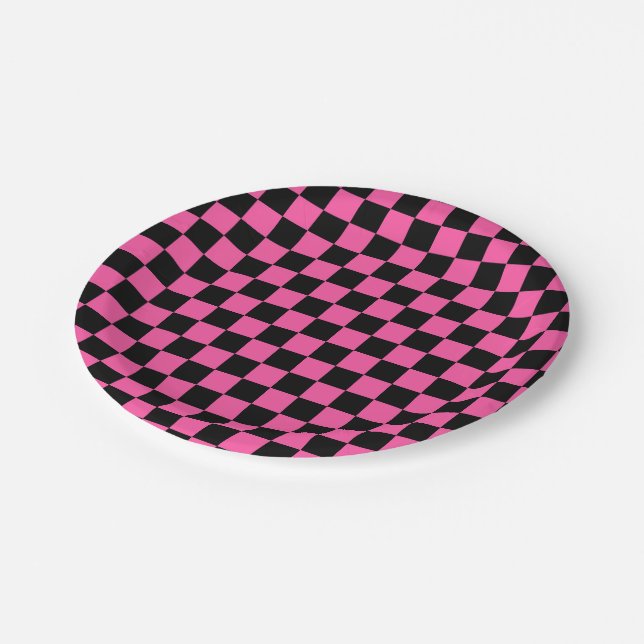 Prato De Papel Black and pink checkerboard pattern (Inclinado)