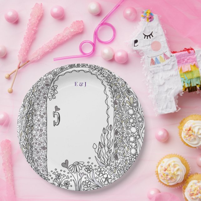 Prato De Papel Black and White Floral Garden Door Wedding (Festa)