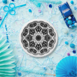 Prato De Papel Black and white floral mandala round