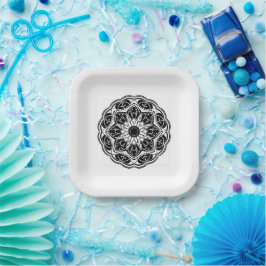 Prato De Papel  Black and white floral mandala square