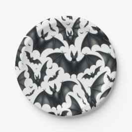 Prato De Papel Black Bats on White, Halloween, Spooky