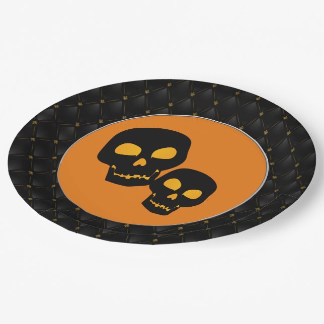 Prato De Papel Black Boarder Black Skulls Halloween (Inclinado)