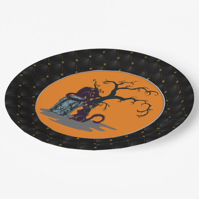 Prato De Papel Black Boarder Cats Tombstone Talloween (Inclinado)