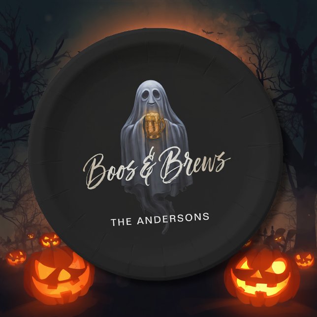 Prato De Papel Black Boos & Brews Fantasma Halloween (Criador carregado)