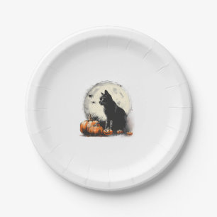 Prato De Papel Black Cat Halloween Spooky Moon Trabalho de arte P