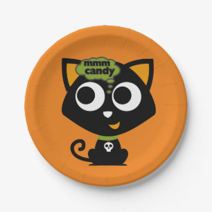 Prato De Papel Black Cat Mmm Candy Halloween