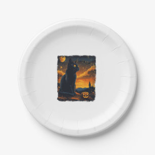 Prato De Papel Black Cat Starry Night Van Gogh Pumpkins Bats Hall