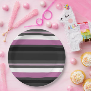 Prato De Papel Black, Cinza e White Stripes