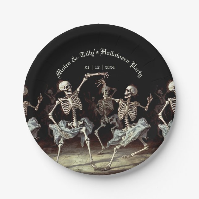 Prato De Papel Black Death Dancing Skeletons Halloween (Frente)
