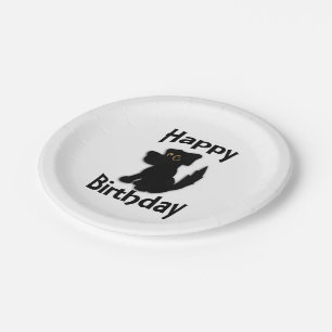 Prato De Papel Black Dog Happy Birday White