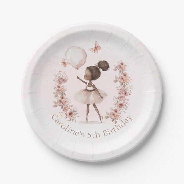 Prato De Papel Black Girl Ballerina Birthday Papers (Frente)