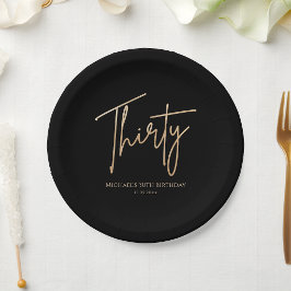 Prato De Papel Black & Gold 30th Birthday Party Paper Plates
