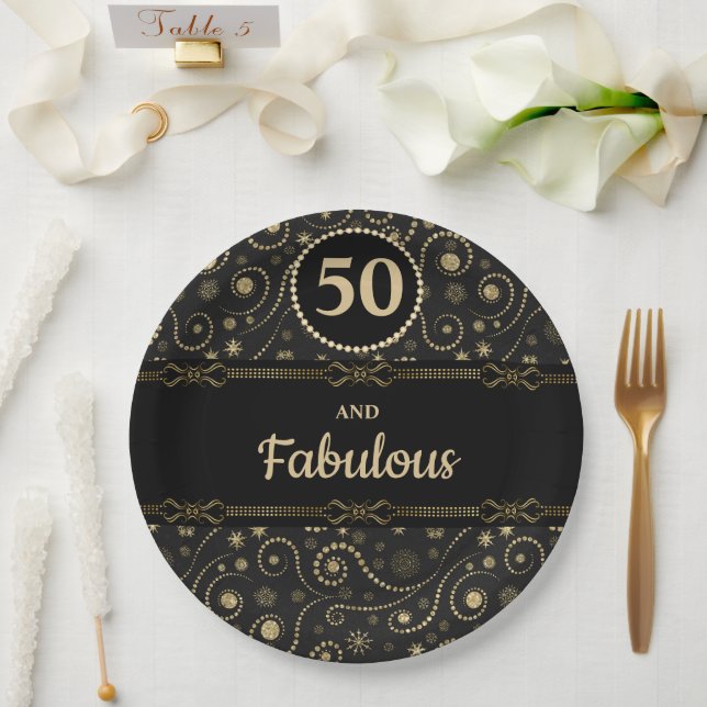 Prato De Papel Black & Gold ANY AGE Birthday (Casamento)