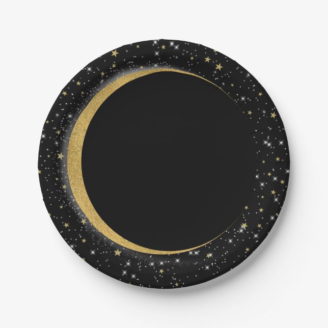 Prato De Papel Black & Gold Celestial Moon Stars Magia Lunar (Frente)