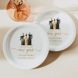 Prato De Papel Black Gold Champagne Cheers New Years Eve Party