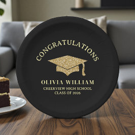 Prato De Papel Black & Gold Class Of 2026 Graduation Party