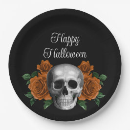 Prato De Papel Black Gothic Floral Skull Happy Halloween
