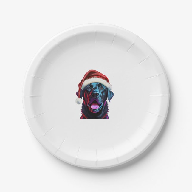 Prato De Papel Black Lab Christmas Magic_ Labrador no Santa Hat (Frente)