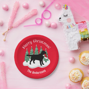 Prato De Papel Black Labrador Christmas Evergreen