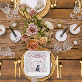 Prato De Papel Black Labrador Coquette - Pink Personalizável Cres