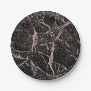 Prato De Papel Black & Rose Gold Pink Glitter Mármore Glam Modern