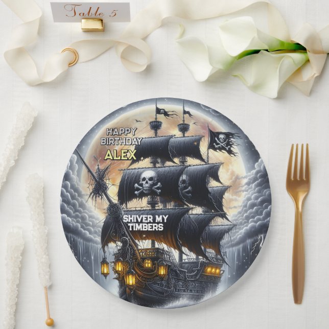 Prato De Papel Black Sails Ahead Pirate Theme Birthday Party (Casamento)