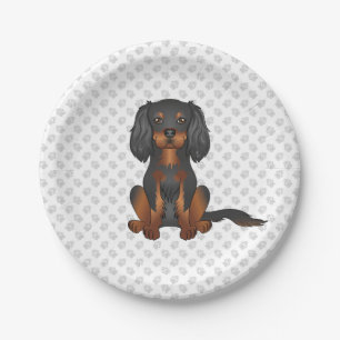 Prato De Papel Black & Tan Cavalier King Charles Spaniel & Paws