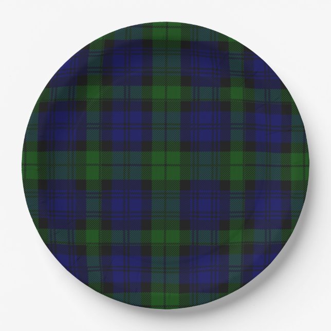 Prato De Papel Black Watch Tartan Blue Green Xadrez (Frente)