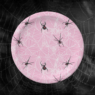 Prato De Papel Black Widow Spider Web Pink
