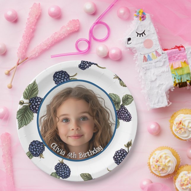 Prato De Papel Blackberry Foto personalizada e nome Placa de Pape (Festa)