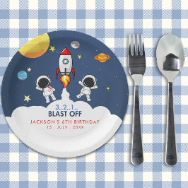 Prato De Papel "Blast Off Funny Birthday Boy with Astronaut theme