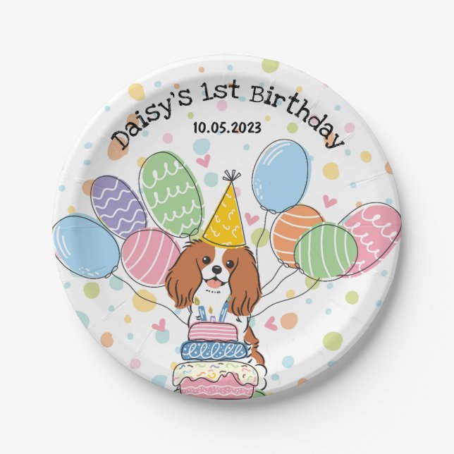 Prato De Papel Blenheim Cavalier King Charles Spaniel Birthday (Frente)