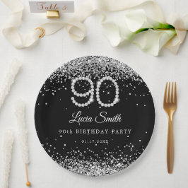 Prato De Papel Bling Diamonds 90th Birthday Party Paper Plate