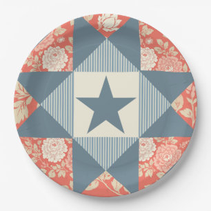 Prato De Papel Bloco de Colcha Floral Estrela Azul Vermelho Desbo