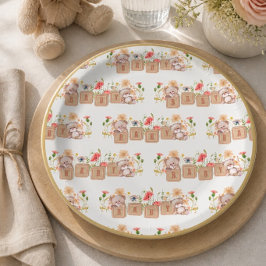 Prato De Papel Blocos de Bebê, Ursos e Flores Silvestres