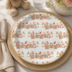 Prato De Papel Blocos de Bebê, Ursos e Flores Silvestres