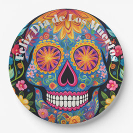 Prato De Papel 💀 🎉 Bloom e Ossos Plate Día de los Muertos