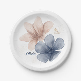 Prato De Papel Blooms Whimsical: Elegante Chá de fraldas de Aquar