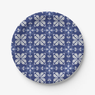 Prato De Papel Blue and white paper plate with intricate floral