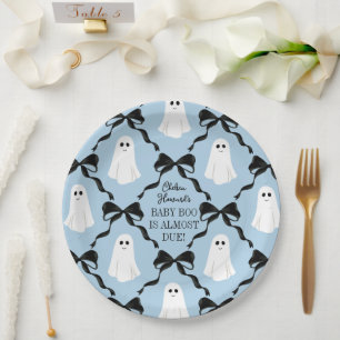 Prato De Papel Blue Baby Boo Quase Devido Fantasmas e Arcos Preto