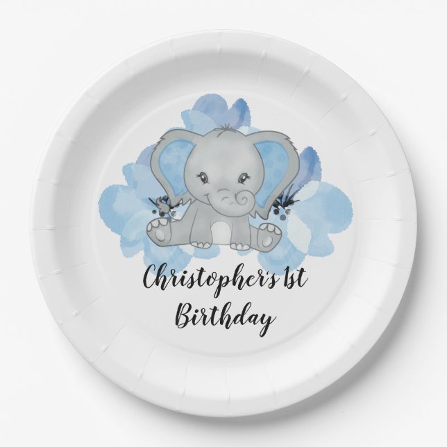 Prato De Papel Blue Baby Boy Elephant Flowday (Frente)