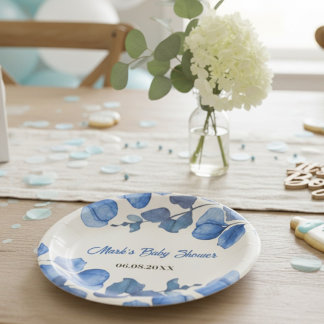 Prato De Papel Blue Baby Shower paper plate – Custom Name & Event